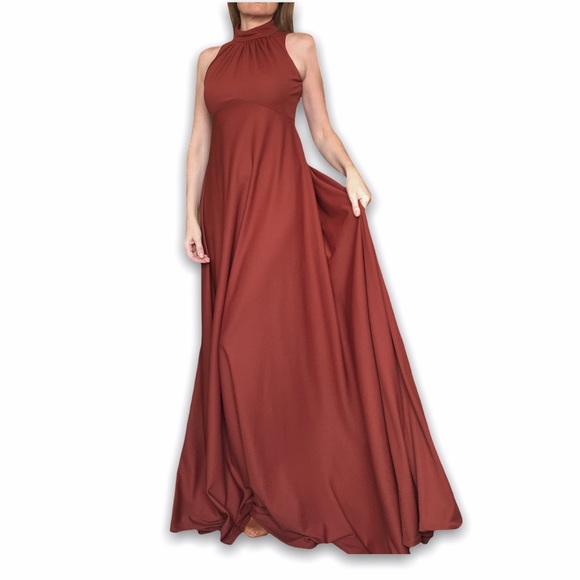 Vintage Dresses & Skirts - VTG Floor Length Gown, Reddish-Brown Color, Extra Small with a Short Train